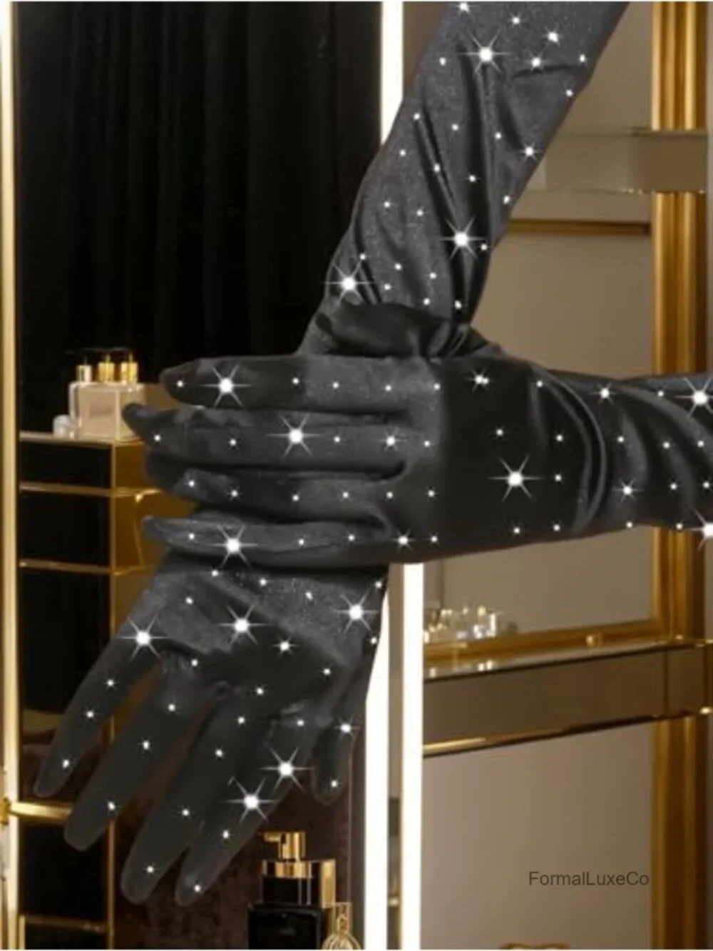 Rhinestone Glitter Gloves Long Satin Opera Gloves Sparkle Arm Sleeve Party